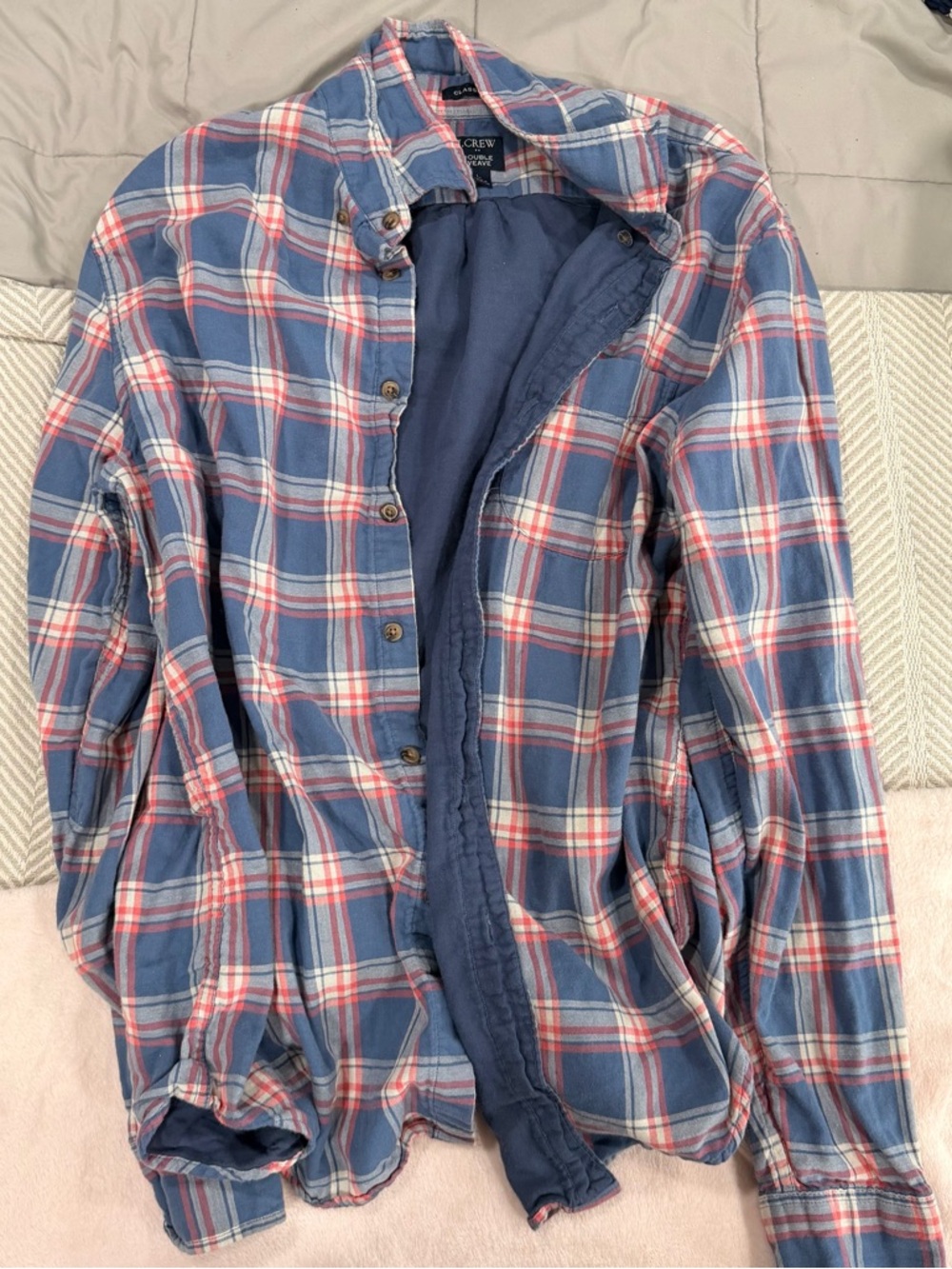 J. Crew Blue and Red Plaid Double Weave Shirt
